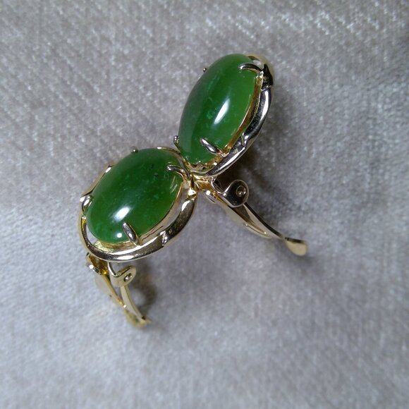 Green and gold colored clip on earrings oval - Picture 1 of 4